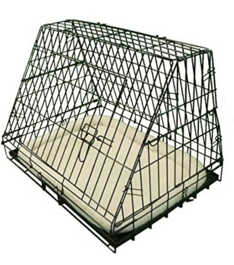 Deluxe Sloping Puppy Cage Medium 30 inch Black Folding Dog Crate with Non-Chew Metal Tray, Fleece and Slanted Front For Car (FREE POSTAGE)