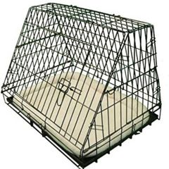 Deluxe Sloping Puppy Cage Medium 30 inch Black Folding Dog Crate with Non-Chew Metal Tray, Fleece and Slanted Front For Car (FREE POSTAGE)