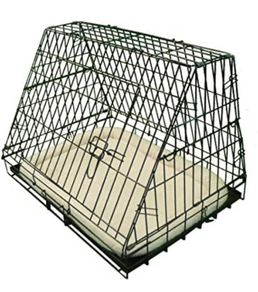 Deluxe Sloping Puppy Cage Medium 30 inch Black Folding Dog Crate with Non-Chew Metal Tray, Fleece and Slanted Front For Car (FREE POSTAGE)