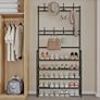 Coat Rack Shoe Rack With Storage Shelf Freestanding with 8 Hooks for Entryway Bedroom Closet 4 Tier, Black Image 5