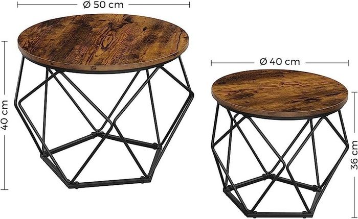 Coffee Tables, Set of 2 Side Tables, Robust Steel Frame, for Living Room, Bedroom, Rustic Brown and Black