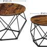 Coffee Tables, Set of 2 Side Tables, Robust Steel Frame, for Living Room, Bedroom, Rustic Brown and Black Image 3