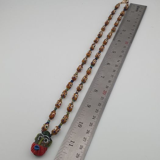 Vintage Venetain Style delicate Dotted Glass Beads & Old Face Glass Pendant Necklace