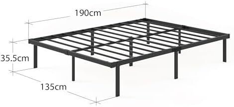 Double Bed frame - Bed 135x190 cm - 36cm Height - Metal bed frame with Underbed storage and steel slat support - Black