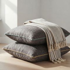 QUICK SALE (BARGAIN): Textured Dark Grey Cushions & Striped Throw Set - Excellent Condition (Collection D13)