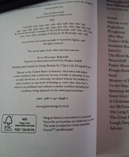 Patrick Kavanagh / Selected Poems / Penguin Classics/ 2000