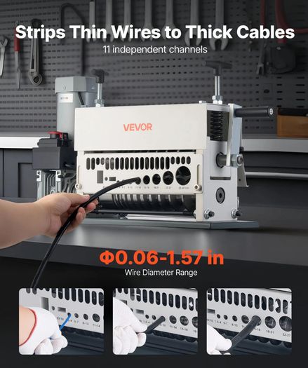 Electric Wire Stripper Machine, 1.5-40 mm, 11 Channel Automatic Copper Cable Stripper, 370W Wire Stripper Tool with Manual Hand Crank Mode, Emergency Stop Button, for Scrap Copper Recycling
