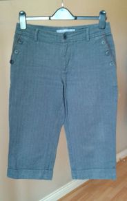 Part Two, Grey Cropped Trousers with Leather Tipped Pockets, Size 10.