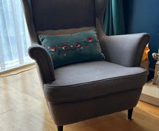 IKEA STRANDMON Wing Chair and footstool - Nordvalla dark grey