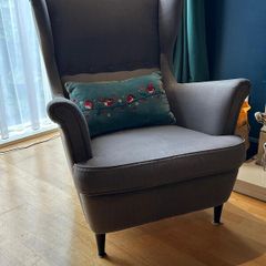 IKEA STRANDMON Wing Chair and footstool - Nordvalla dark grey
