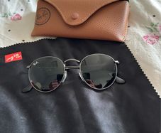 Ray-Ban ROUND UNISEX - Sunglasses - gunmetal/ crystal green