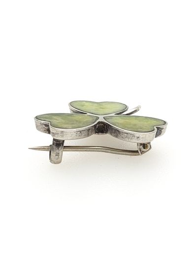 925 Vintage Sterling Silver Shamrock Brooch, Connemara Marble Irish Clover Pin