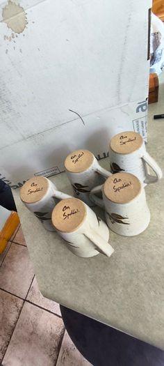 Galway An Spideal pottery mugs set of 5 mugs.