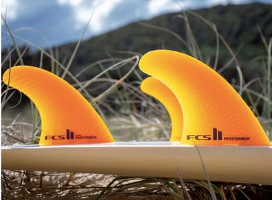 FCS II Large Performer Neo Glass Thruster Surfboard Fins - Pacific Mango