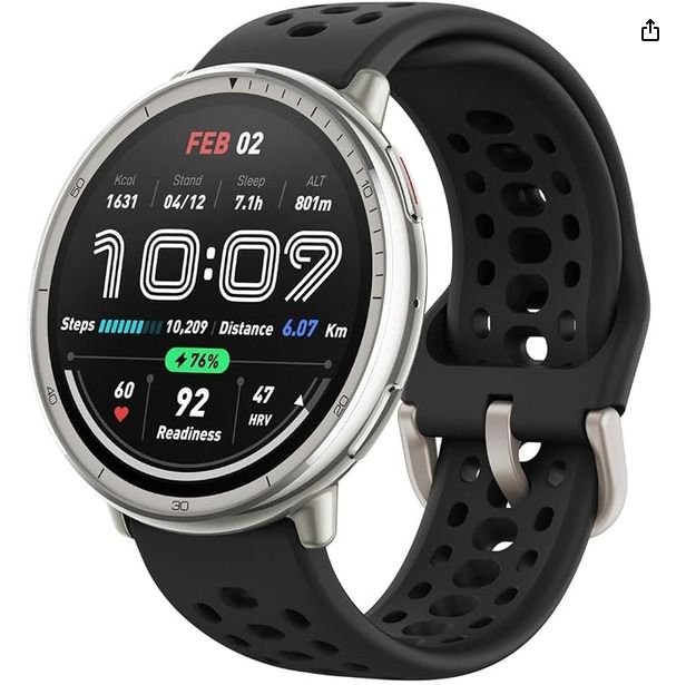 AMAZFIT Active 2 Smart Watch 44 mm, AI, Voice Control, GPS and Free Map Material, 10 Day Battery, Fitness Tracker with 160plus Sports Modes, 5 ATM Waterproof for Android and iPhone, Black Silicone