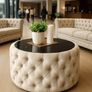 Round Velvet Coffee Table  Tinted Glass Top Image 3