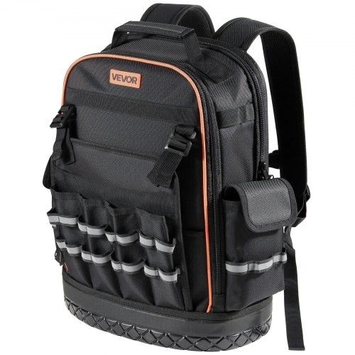 Tool Backpack, 64 Pockets, Heavy-duty Tools Storage Organizer Work Bags with Laptop Compartment & Molded Base, Electrician Jobsite Backpack for Electrician, Repairman, and HVAC Techs