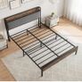 King Size Bed Frame with Storage Wooden Headboard,5ft Metal Upholstered Platform Bed Frame King Size Bed Base,Mattress Base/Sturdy Steel Slat Support/Under-bed Storage/Noise Free Image 6