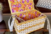 Vintage 1960s Sewing Hobby Box Flower Power Purple and Orange