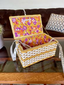 Vintage 1960s Sewing Hobby Box Flower Power Purple and Orange