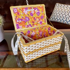 Vintage 1960s Sewing Hobby Box Flower Power Purple and Orange