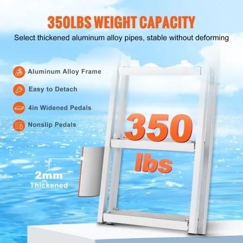 Ladder, Removable 3 Steps, 350 lbs Load Capacity, Aluminum Alloy Pontoon Boat Ladder with 4'' Wide Step & Anti-Slip Design Pedal