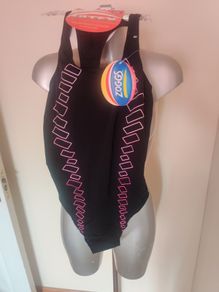 BNWT Zoggs Chlorine proof medium leg Perth Dart Black swimsuit size UK 10 34'' Postage included