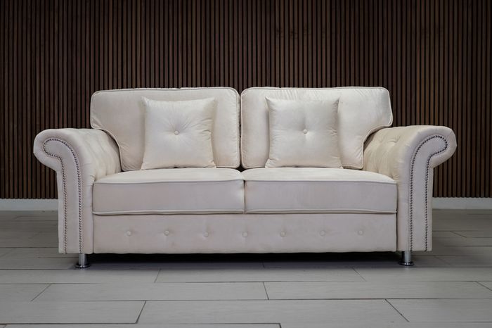 Olympia Cream Fullback Plush Velvet Fabric Sofa Set
