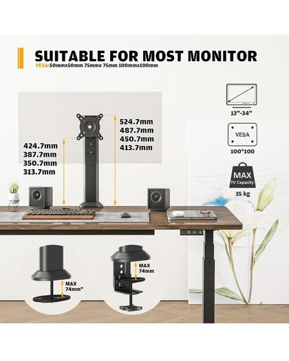 Monitor Arm Mount Stand Fit for 13 inch to 34 inch wiyh Height Adjustable