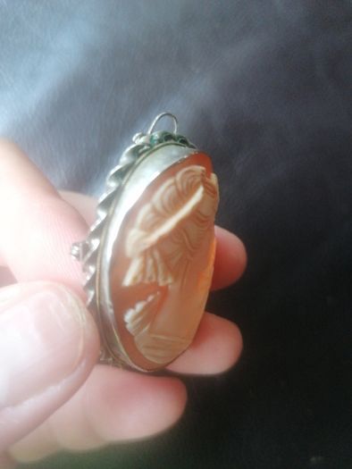 Vintage Large Silver Cameo Pendant&brooch