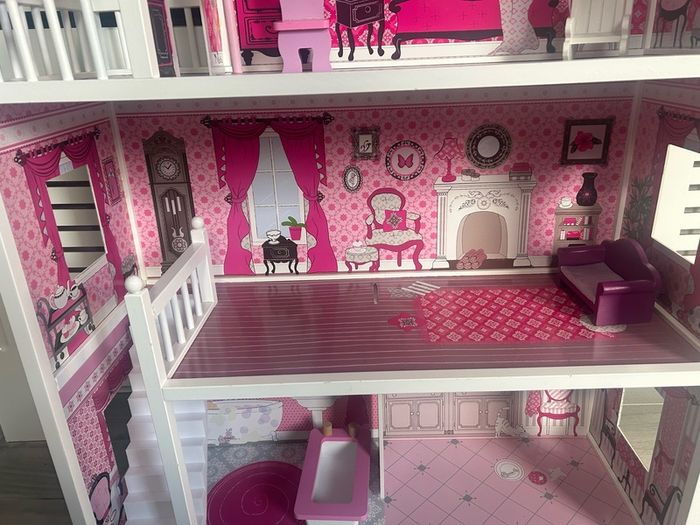 Large 3-Story Wooden Dollhouse with Furniture (1.16m Tall)