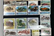 Ace Black 32 page/ 16 leaf Stamp Album with over 900 stamps. Thematic of Animals, Plants, Classic Cars, Space, Trains, Sport &amp; Disney noted.