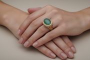 18k Gold Cabochon Jade Statement Ring(13.5 grams)