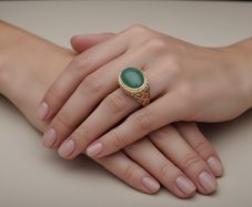 18k Gold Cabochon Jade Statement Ring(13.5 grams)