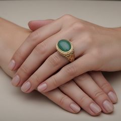 18k Gold Cabochon Jade Statement Ring(13.5 grams)