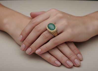 18k Gold Cabochon Jade Statement Ring(13.5 grams)