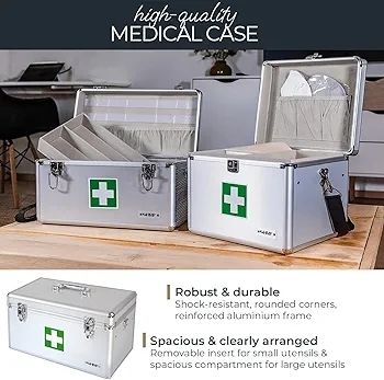 First Aid Box, Medical Box, Carrying Handle, Carry Strap, Aluminium, 40 x 22,5 x 20,5 cm
