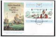 1986 Isle of Man Ameripex 86 International Stamp Exhibition with Captain Myles Standish of the Mayflower Commemorative Stamps Miniature Sheet on First Day Cover (FDC)