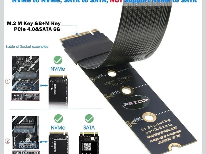 M.2 NVMe Extension Cable NVMe Extender for M-Key and B+M-Key SSDs in Sizes 2280-2260-2242-2230 Supports PCIe 4.0 and SATA 6Gbps 30 cm