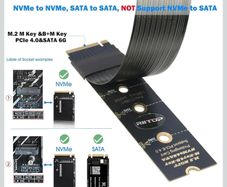 M.2 NVMe Extension Cable NVMe Extender for M-Key and B+M-Key SSDs in Sizes 2280-2260-2242-2230 Supports PCIe 4.0 and SATA 6Gbps 30 cm