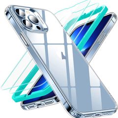 Hybrid Case Compatible with iPhone 13 Pro Max, with 2-Pack Tempered-Glass Screen Protectors, Reinforced Drop Protection, Shock-Proof Bumper, Scratch-Resistant Phone Case, Classic Series, Clear