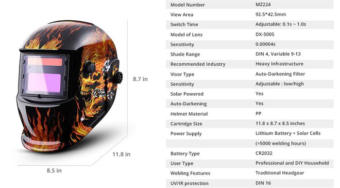 Skull Solar Auto Darkening Adjustable Range 4/9-13 MIG MMA Electric Welding Mask Helmet Welding Lens for Welding Machine