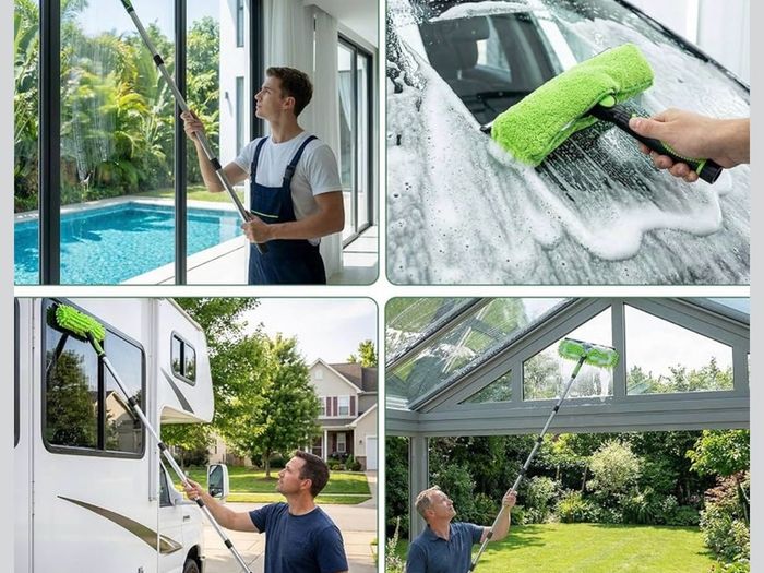 3M Window Cleaning Equipment with 400ML Window Cleaner, 2 in 1 Window Cleaning Kit with Window Squeegee and Microfiber Cloth for Indoor/Outdoor High Window