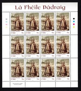 2008 Ireland St Patrick's Day Stamp Sheetlet Plate 1A1A1A1A Mint Never Hinged (MNH)