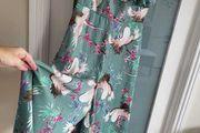 FOREVER UNIQUE green birds wide leg bardot jumpsuit Sz 12 - Rrp 249 (New)