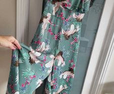 FOREVER UNIQUE green birds wide leg bardot jumpsuit Sz 12 - Rrp 249 (New)