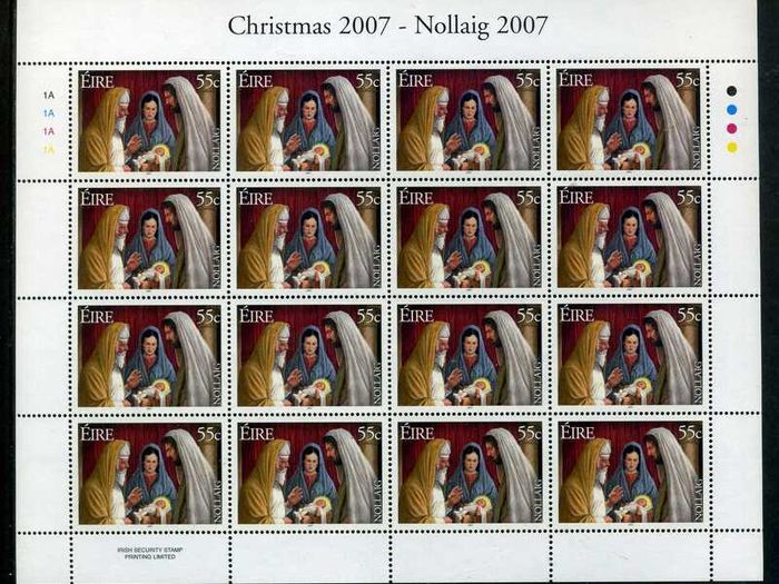 2007 Ireland Christmas Commemorative Stamp Sheetlets Plate 1B1B1B1B Mint Never Hinged (MNH)