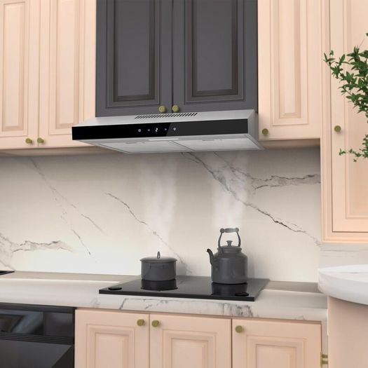 60cm Cooker Hood, 3 Speed Extractor Fan with Touch Control, LED Light, Carbon Filter, Wall or Under Cabinet Mounted Kitchen Extractor Hood, Recirculation & Duct Modes