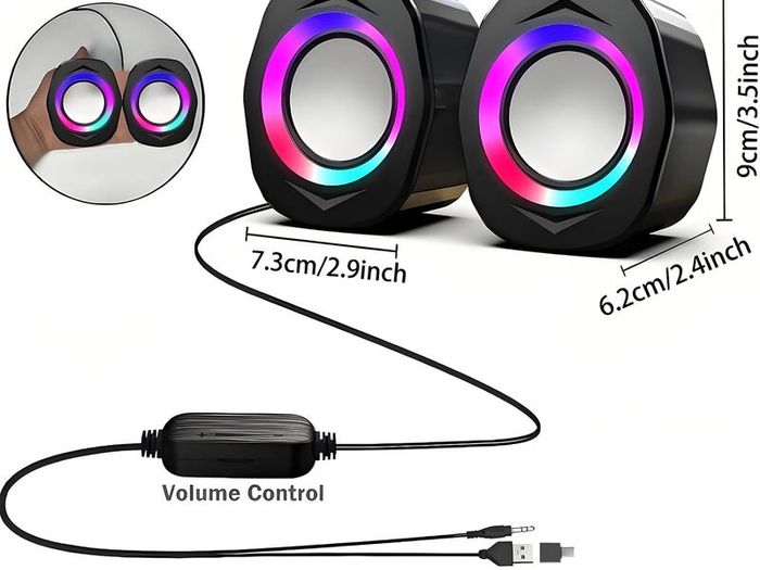 USB Wired Computer Speakers for Desktop PC  2.0 Wired Speaker for Monitor, Powered PC Speakers with 3.5mm JackBlack