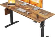 Electric Standing Desk, 140 x 60 cm Height Adjustable Sit Stand Desks with Splice Board and Memory Smart Pannel, Home Office Desk, Brown